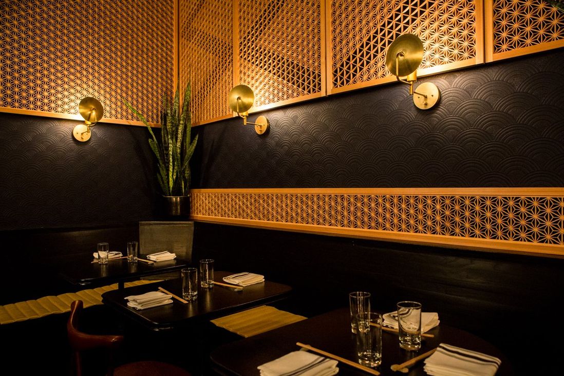 "They're the most expensive thing in the restaurant," owner Dylan Dodd says of Karasu's imported wood screens<br>